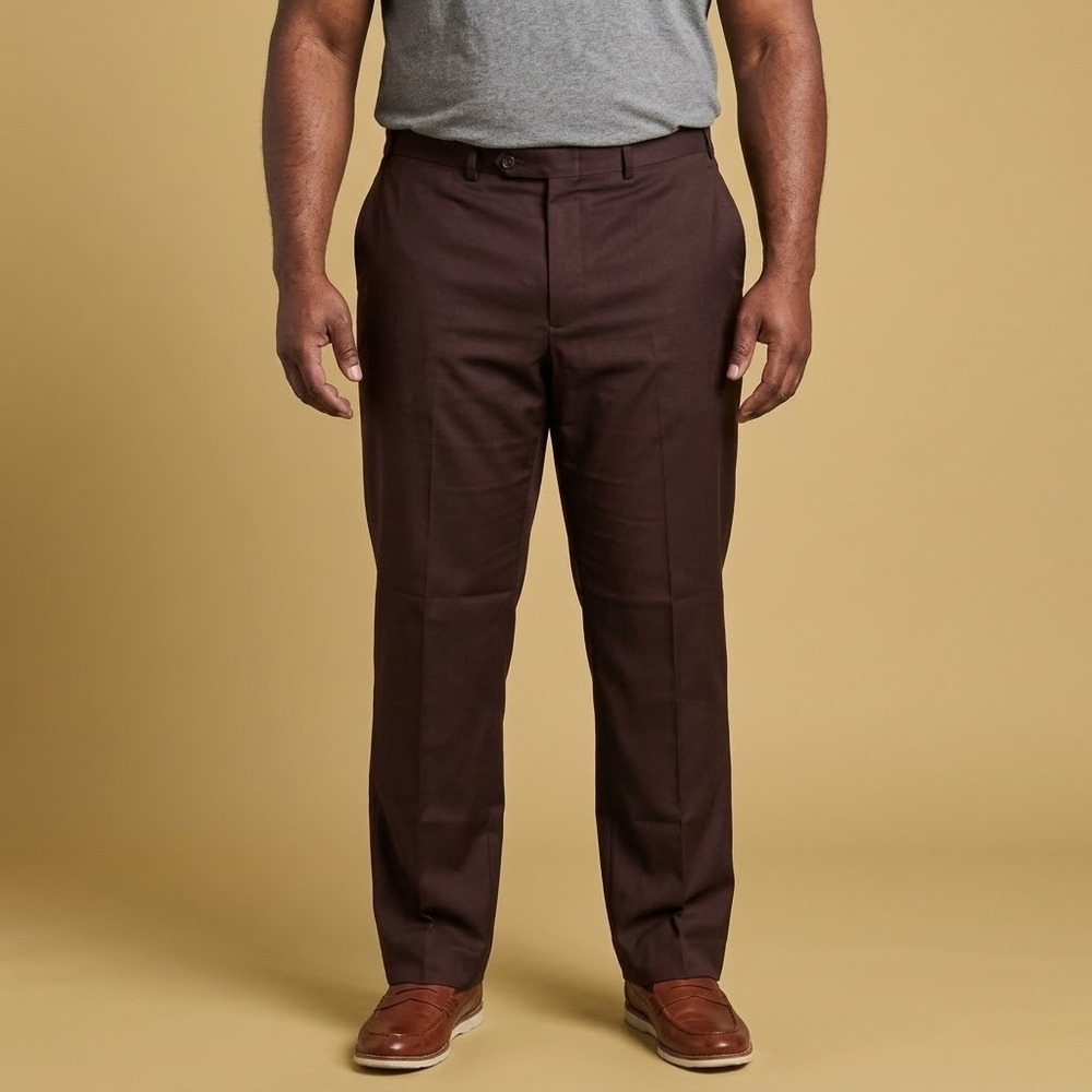 Calvin Klein 38x30 Flat Front Suit‎ Pants Mens Plum Burgundy Stretch EUC